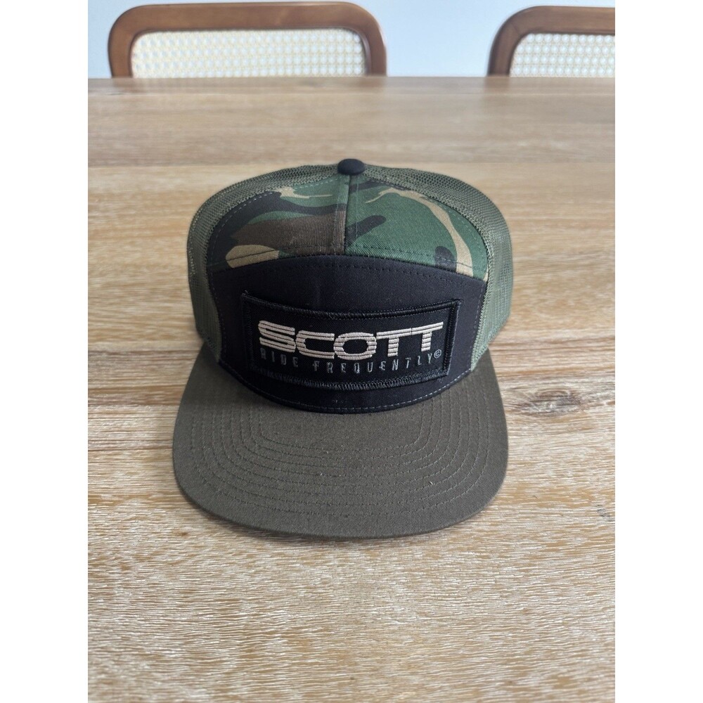 SCOTT Sports Heritage Trucker Hat Camo Ride Frequently 7-Panel Snapback Cap NWT